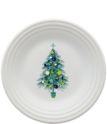 Fiesta Blue Christmas Tree on White Luncheon Plate