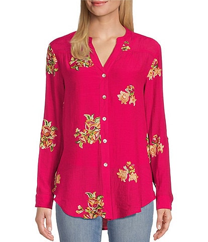Figueroa & Flower 3/4 Roll Tab Sleeve Embroidered Floral Blouse – Dressbarn