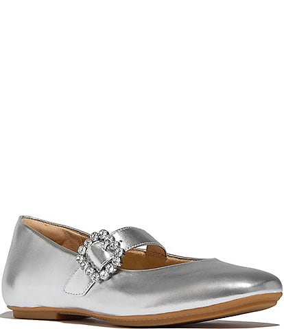 FitFlop Delicato Leather Crystal Buckle Mary Jane Flats