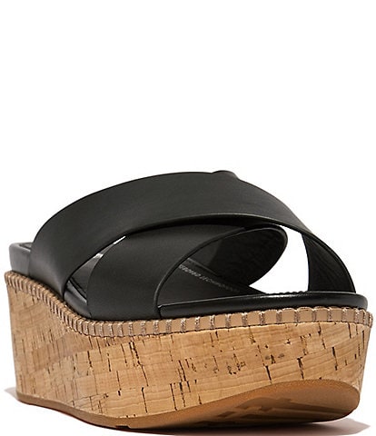 FitFlop Eloise Leather Cork Wedge Cross Slides