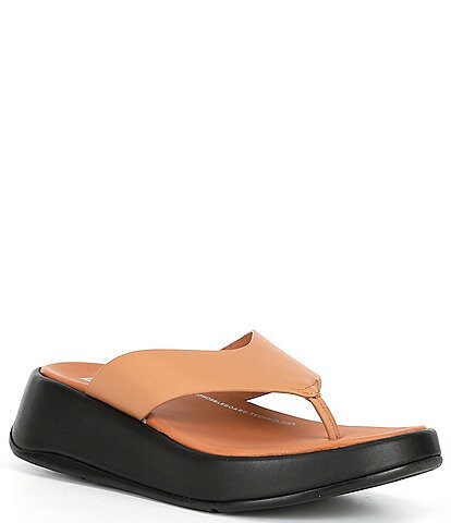 FitFlop F-mode Leather Platform Wedge Thong Sandals