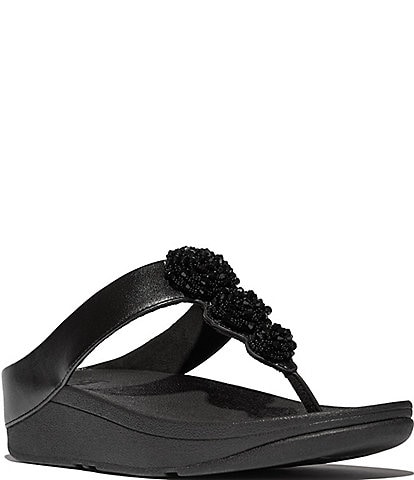 FitFlop Fino Beadie-Button Metallic Toe-Post Wedge Sandals