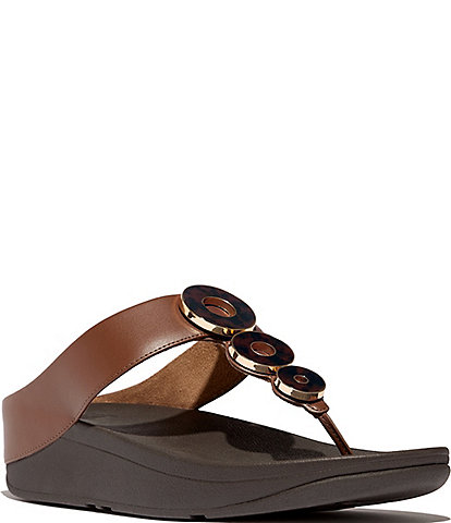 FitFlop Fino Resin Hoops Leather Toe-Post Wedge Sandals