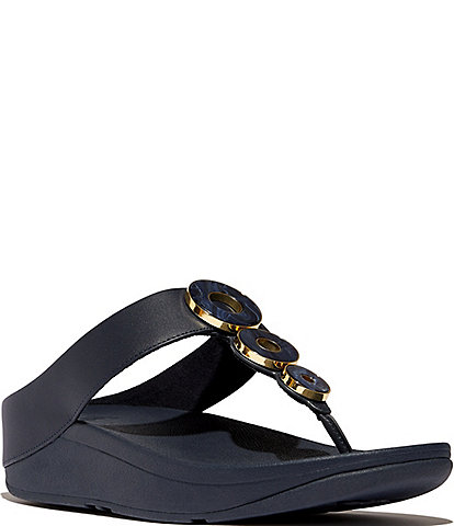 FitFlop Fino Resin Hoops Leather Toe-Post Wedge Sandals