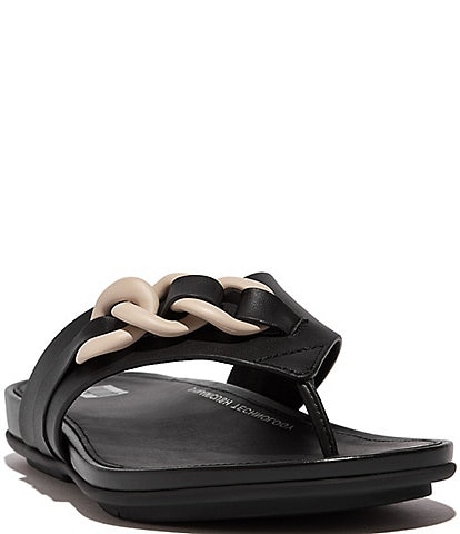 FitFlop Gracie Chain Leather Flip-Flop Thong Sandals