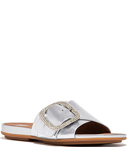 FitFlop Gracie Crystal Maxi-Buckle Leather Slides