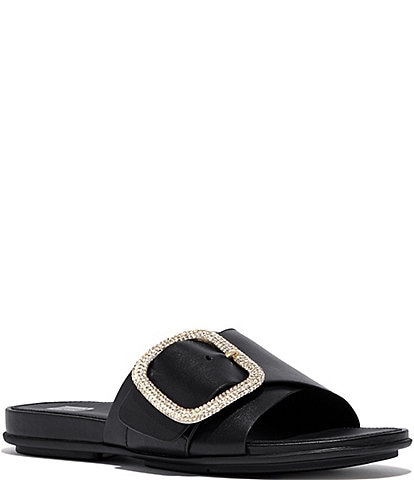 FitFlop Gracie Crystal Maxi-Buckle Leather Slides