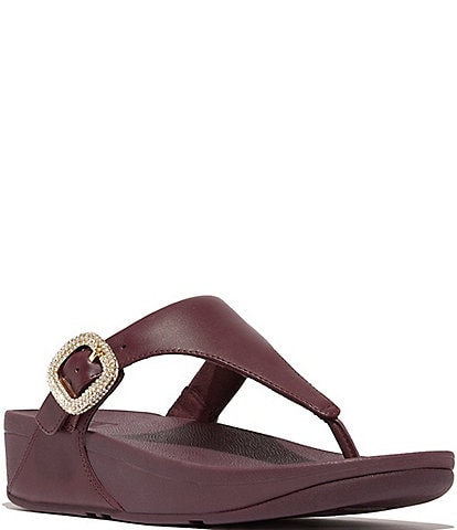 FitFlop Lulu Crystal-Buckle Leather Toe-Post Sandals