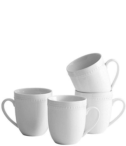 Fitz and Floyd Everyday White Beaded Mugs, Set of 4
