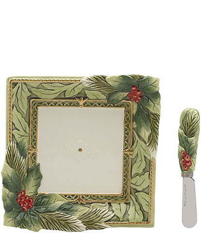 Fitz and Floyd Holiday Home Green Snack Plate with Spreader