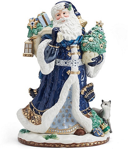 Fitz and Floyd Renaissance Blue Collection Large Santa Figurine