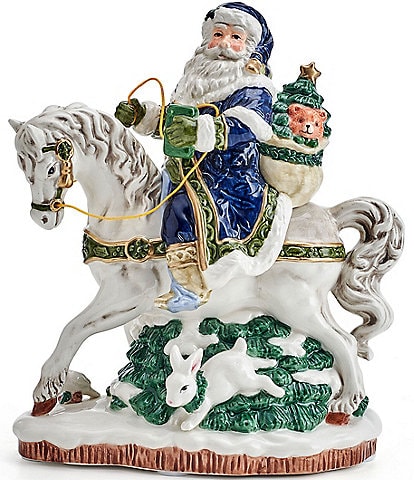 Fitz and Floyd Santa On Horse Holiday Musical Blue Figurine