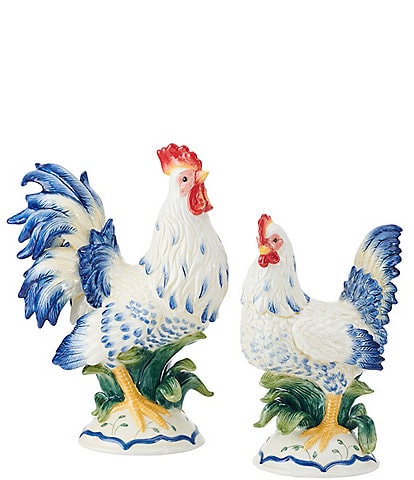 Fitz And Floyd Sicily Blue Rooster and Hen Figurine Set