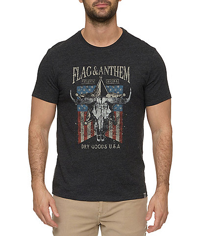 Flag and Anthem Americana Bull Skull Short Sleeve T-Shirt