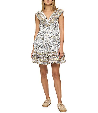 Flag and Anthem Clio Ruffled Floral Print Sleeveless Mini Dress