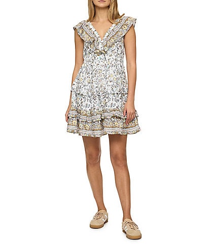 Flag and Anthem Clio Ruffled Floral Print Sleeveless Mini Dress