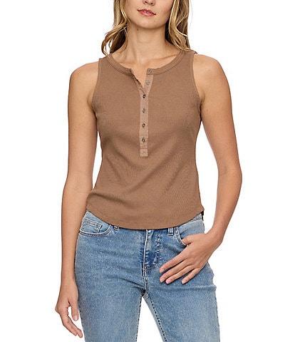 Flag and Anthem Denning Ribbed Knit Henley Tank Top