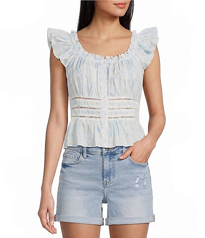 Flag and Anthem Elena Short Flutter Sleeve Light Printed Top