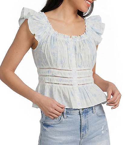 Flag and Anthem Elena Short Flutter Sleeve Light Printed Top