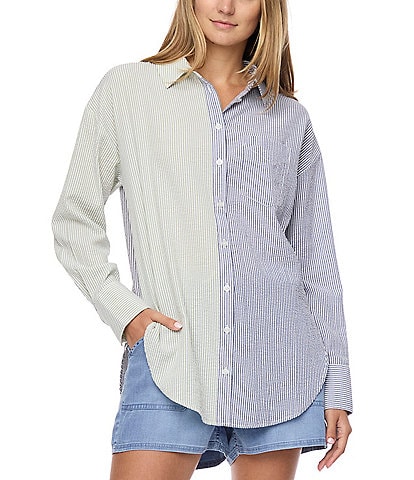 Flag and Anthem Lenora Long Sleeve Color Block/Striped Oversized Shirt