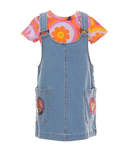 Flapdoodles Girls Little Girls Floral Print T-Shirt & Denim Butterfly Jumper Set