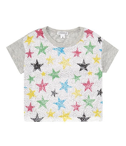 Flapdoodles Little Girls 2T-6X Short Sleeve Star Sequin Printed Top
