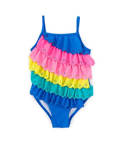 Flapdoodles Little Girls 2T-6X Color Block Ruffled One-Piece Swimsuit