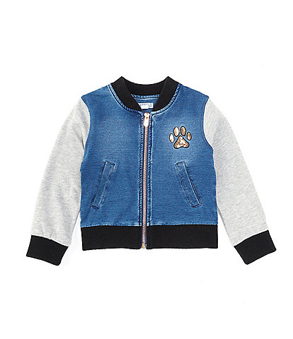 Flapdoodles Little Girls 2T-6X Cool Kitty Knit Demin Bomber Jacket