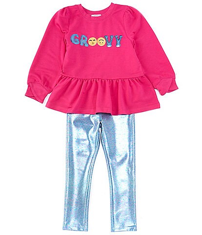 Flapdoodles Little Girls 2T-6X Long Puff Sleeve Groovy Top & Shiny Legging Set