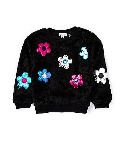 Flapdoodles Little Girls 2T-6X Long Sleeve Flower-Appliqued Plush Sweater