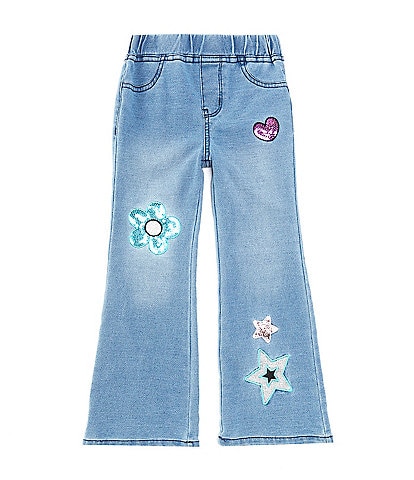 Flapdoodles Little Girls 2T-6X Metallic-Appliqued Denim-Look Knit Jeans