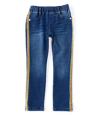 Flapdoodles Little Girls 2T-6X Mid-Rise Glitter Side Taping Skinny Knit Denim Jeans