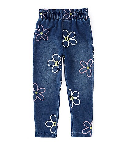 Flapdoodles Little Girls 2T-6X Paperbag Knit Flower Print Jean