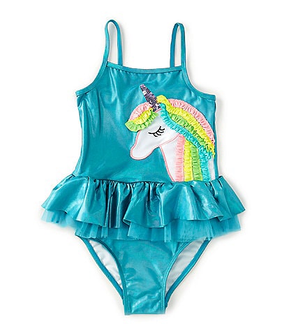 Flapdoodles Little Girls 2T-6X Rainbow Unicorn Tank Top & Solid Hipster Bottom Two-Piece Swimsuit