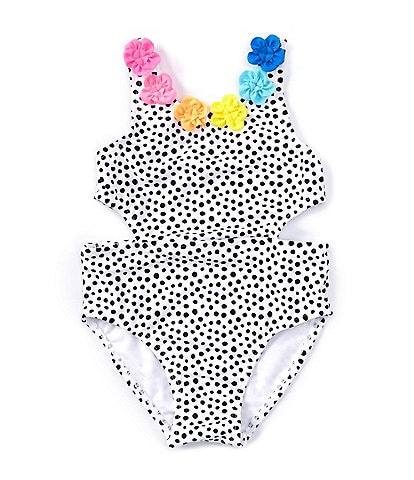 Flapdoodles Little Girls 2T-6X Rose-Appliqued Dotted One-Piece Swimsuit