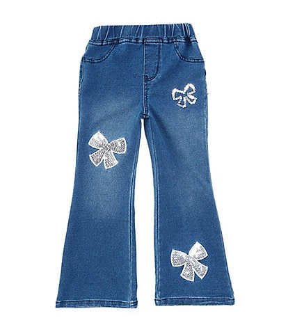 Flapdoodles Little Girls 2T-6X Sequin-Embellished Bow-Patch Denim-Look Knit Jeans