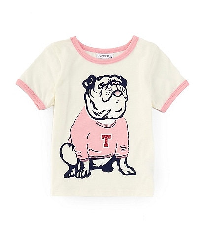 Flapdoodles Little Girls 2T-6X Short Sleeve Bulldog Screen Printed T-Shirt