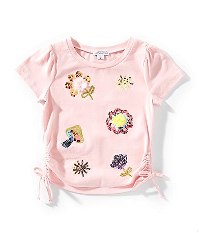 Flapdoodles Little Girls 2T-6X Short Sleeve Cinched Embroidery Sequins Top