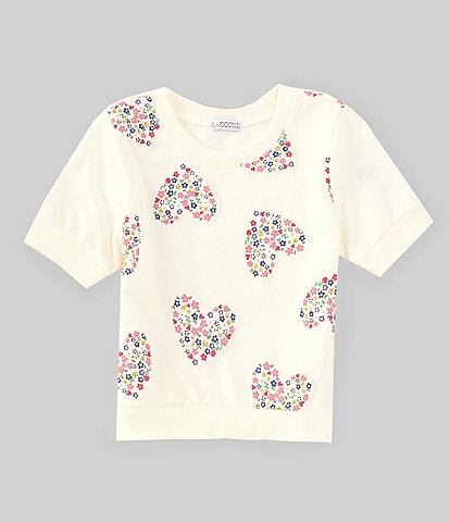 Flapdoodles Little Girls 2T-6X Short-Sleeve Glitter-Accented Heart-Puff-Print French Terry Top