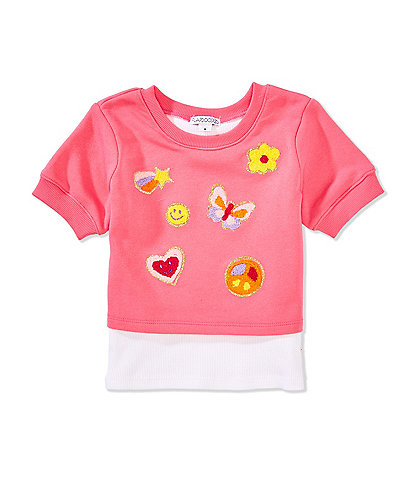 Flapdoodles Little Girls 2T-6X Short Sleeve Graphic Mock Two-Fer Top