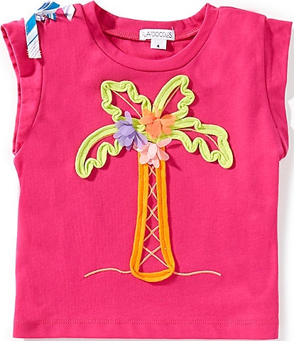 Flapdoodles Little Girls 2T-6X Short Sleeve Palm Tree Shoulder Bow T-Shirt