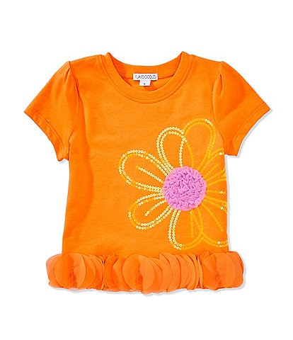 Flapdoodles Little Girls 2T-6X Short Sleeve Sequins & Embroidery Tulip Top