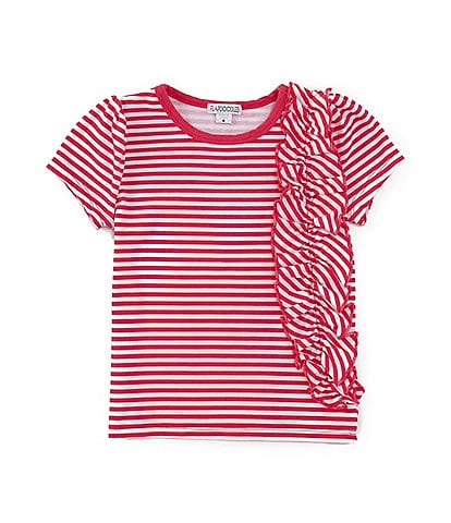 Flapdoodles Little Girls 2T-6X Short Sleeve Striped Ruffle T-Shirt