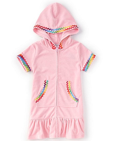 Flapdoodles Little Girls 2T-6X Terry Cloth Coverup with Rainbow Ric Rac Trim