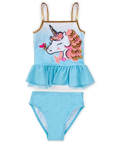 Flapdoodles Little Girls 2T-6X Unicorn Appliqued Tankini Top & Hipster Bottom 2-Piece Swimsuit
