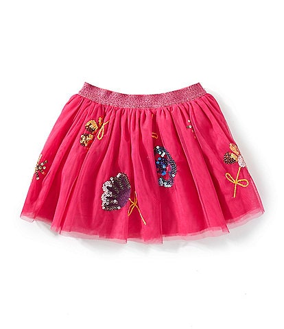 Flapdoodles Little Girls Floral Sequin Mesh Metallic Tutu Skirt