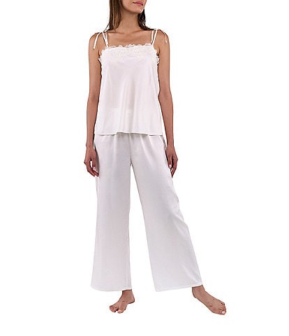 Flora Nikrooz Celeste Luxe Stretch Satin Lace-Trim Square Neckline Sleeveless Cami & Pant Set