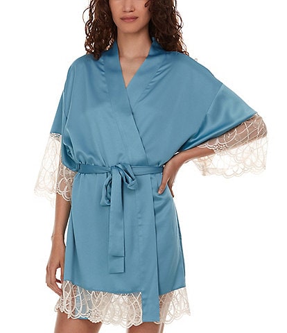 Flora Nikrooz Gabby Silky Satin 3/4 Sleeve Coordinating Kimono Wrap Robe