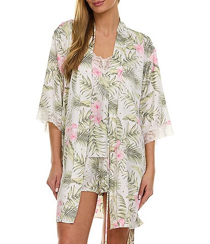 Flora Nikrooz Sabrina Travel Satin Floral Cami & Shorty Robe Set