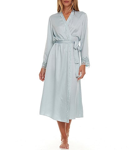 Flora Nikrooz Showstopper Lace Trim Long Wrap Robe